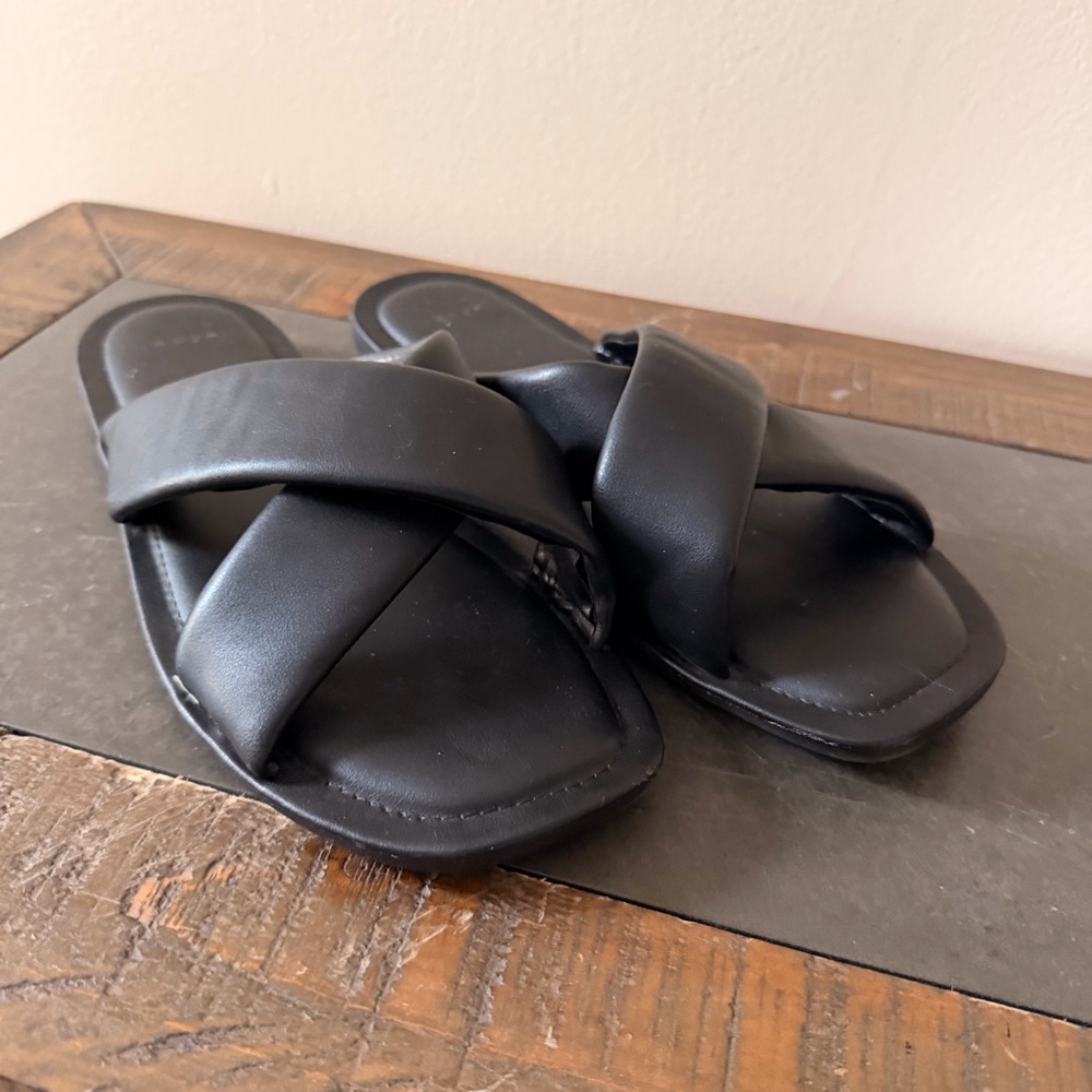 Black Cross Strap Slide Sandals